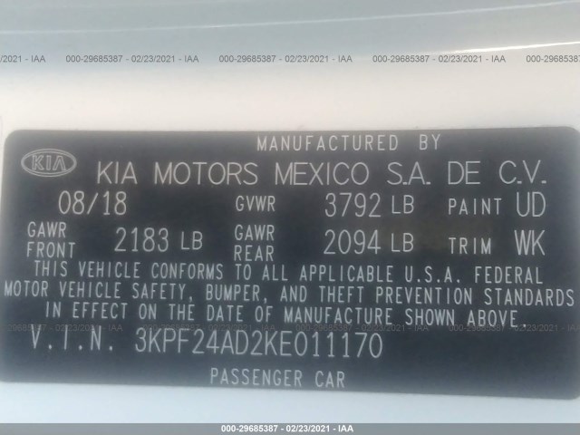 Photo 8 VIN: 3KPF24AD2KE011170 - KIA FORTE 