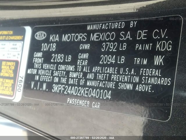 Photo 8 VIN: 3KPF24AD2KE040104 - KIA FORTE 