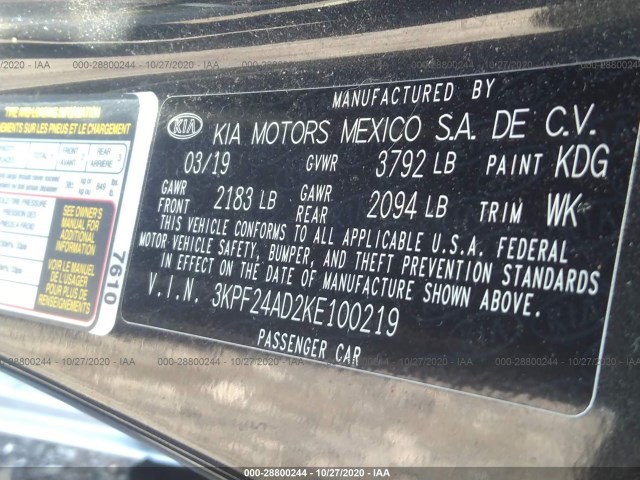 Photo 8 VIN: 3KPF24AD2KE100219 - KIA FORTE 