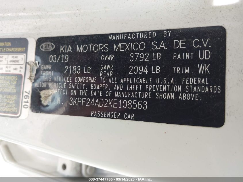 Photo 8 VIN: 3KPF24AD2KE108563 - KIA FORTE 