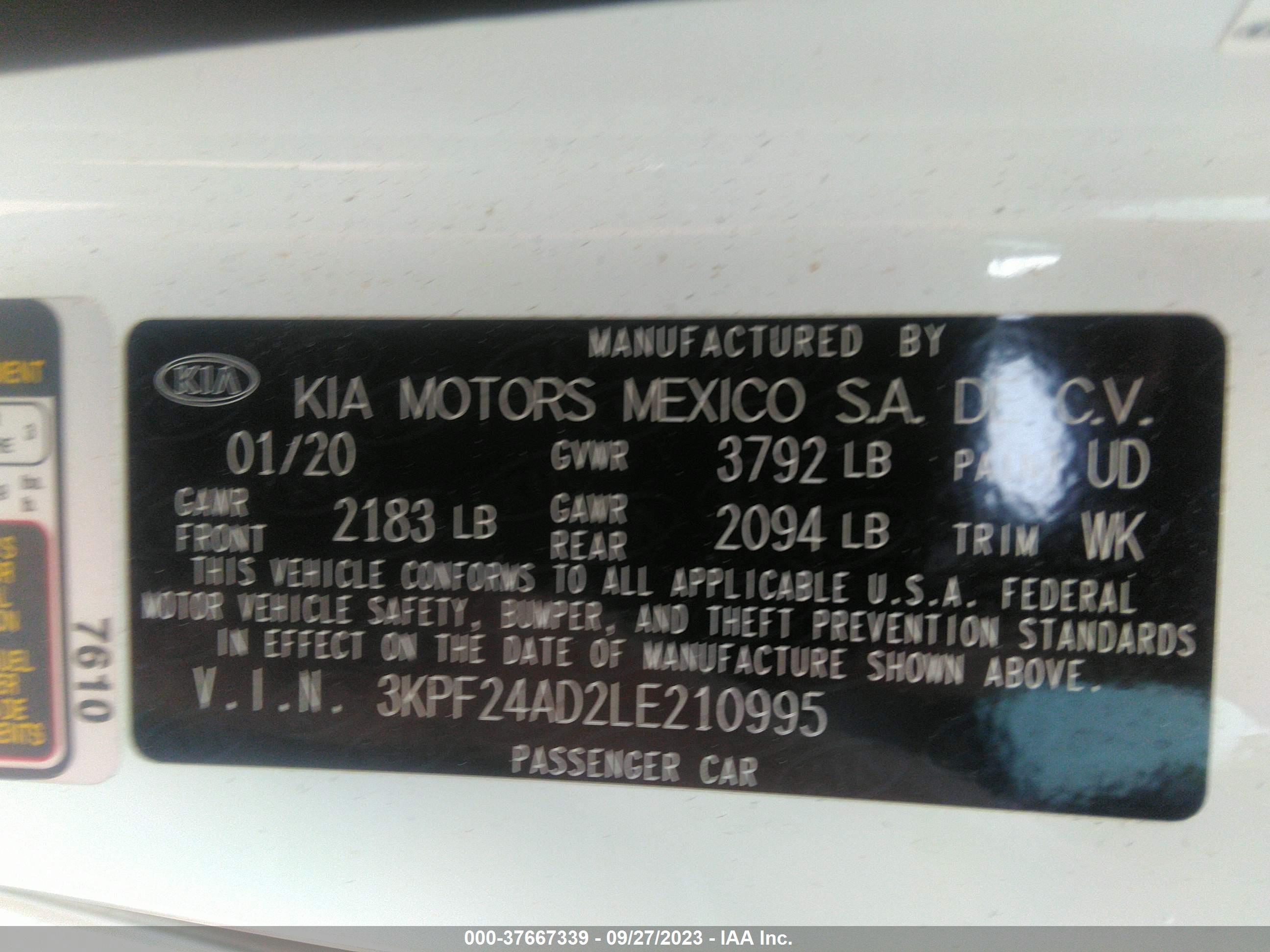 Photo 8 VIN: 3KPF24AD2LE210995 - KIA FORTE 