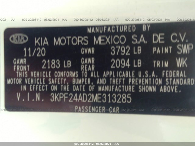 Photo 8 VIN: 3KPF24AD2ME313285 - KIA FORTE 