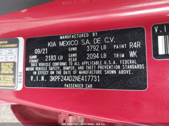 Photo 8 VIN: 3KPF24AD2NE417731 - KIA FORTE 