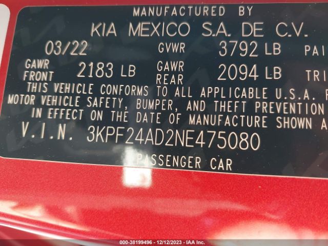 Photo 8 VIN: 3KPF24AD2NE475080 - KIA FORTE 