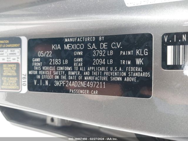 Photo 8 VIN: 3KPF24AD2NE497211 - KIA FORTE 