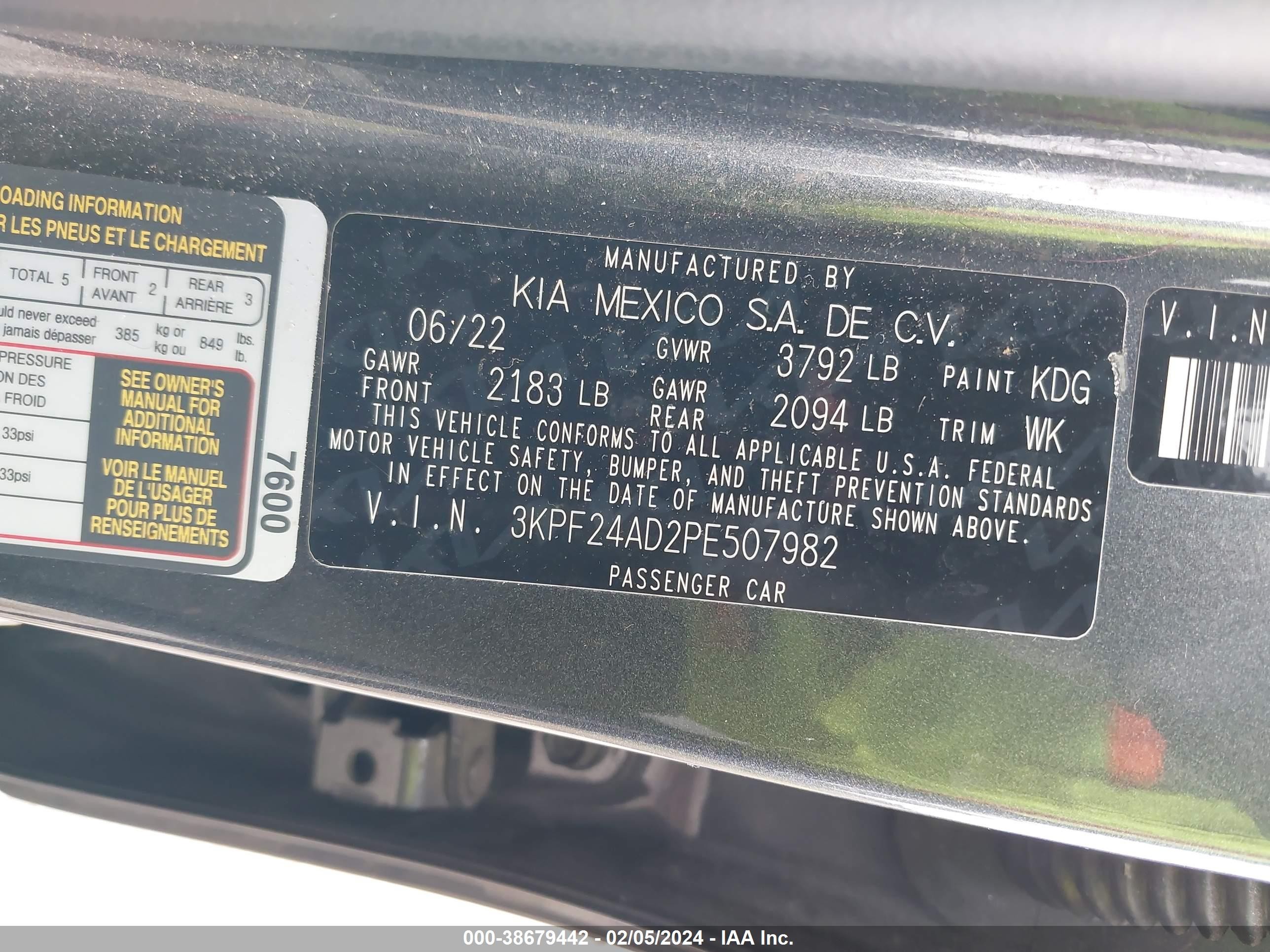 Photo 8 VIN: 3KPF24AD2PE507982 - KIA FORTE 