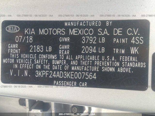 Photo 8 VIN: 3KPF24AD3KE007564 - KIA FORTE 