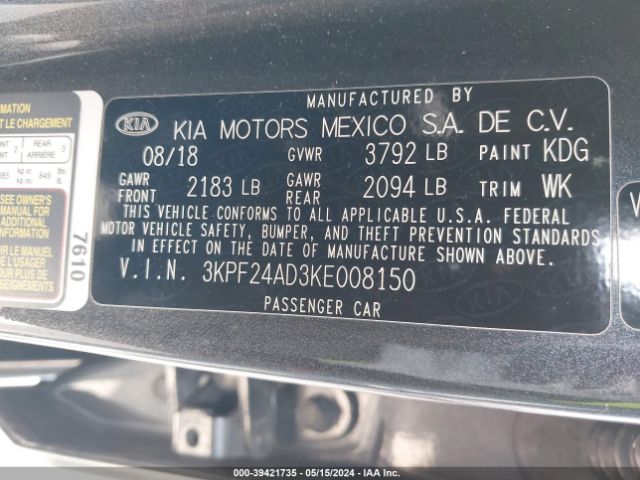 Photo 8 VIN: 3KPF24AD3KE008150 - KIA FORTE 