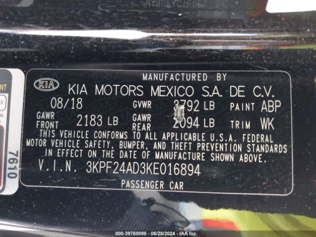 Photo 8 VIN: 3KPF24AD3KE016894 - KIA FORTE 