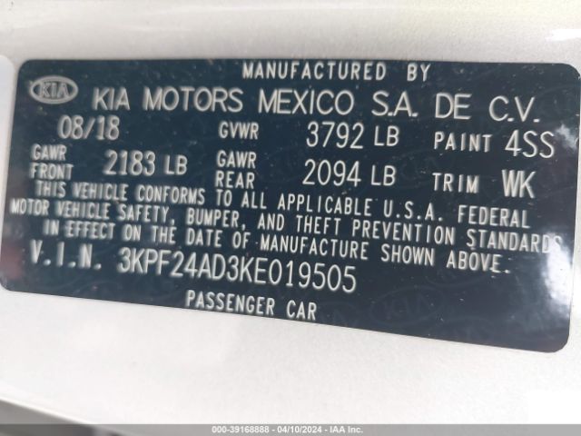 Photo 8 VIN: 3KPF24AD3KE019505 - KIA FORTE 