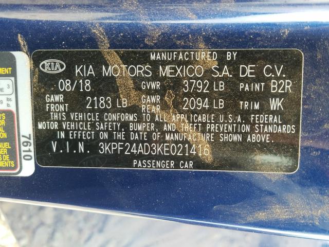 Photo 9 VIN: 3KPF24AD3KE021416 - KIA FORTE FE 