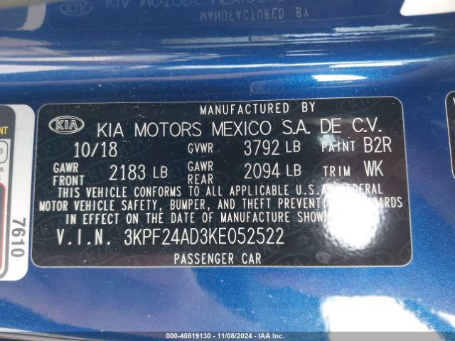 Photo 8 VIN: 3KPF24AD3KE052522 - KIA FORTE 