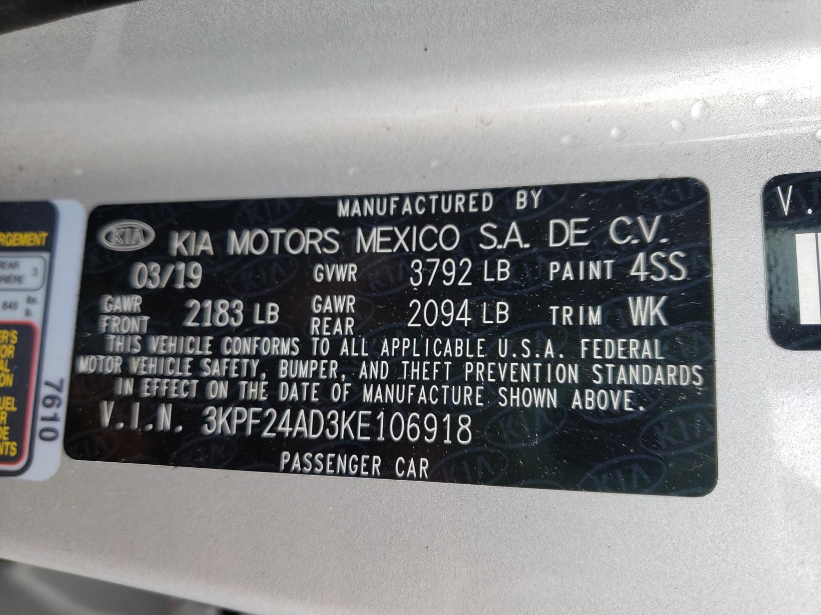 Photo 9 VIN: 3KPF24AD3KE106918 - KIA FORTE FE 