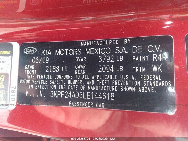 Photo 8 VIN: 3KPF24AD3LE144618 - KIA FORTE 