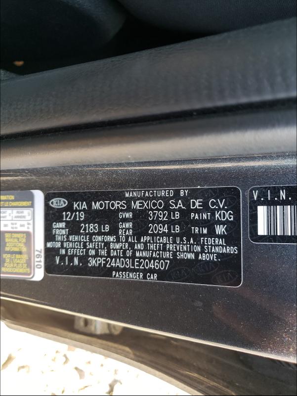 Photo 9 VIN: 3KPF24AD3LE204607 - KIA FORTE FE 