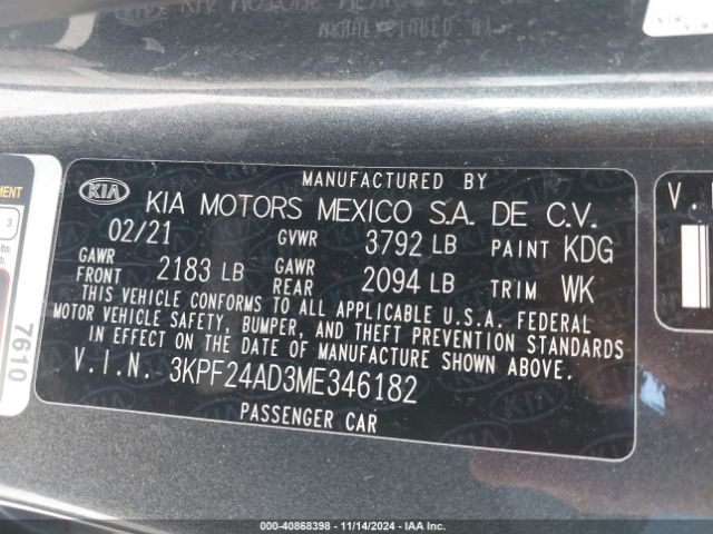 Photo 8 VIN: 3KPF24AD3ME346182 - KIA FORTE 