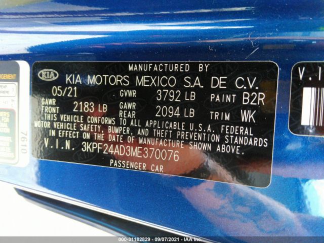 Photo 8 VIN: 3KPF24AD3ME370076 - KIA FORTE 