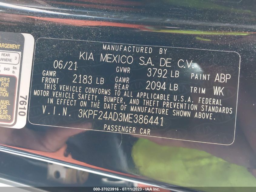 Photo 8 VIN: 3KPF24AD3ME386441 - KIA FORTE 