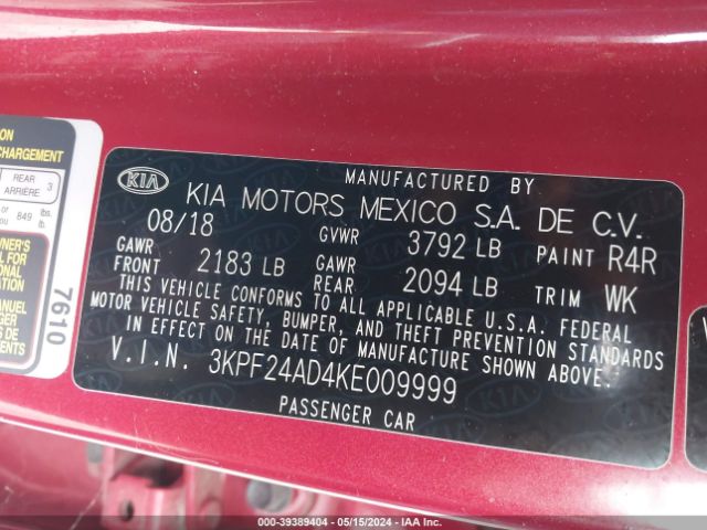 Photo 8 VIN: 3KPF24AD4KE009999 - KIA FORTE 