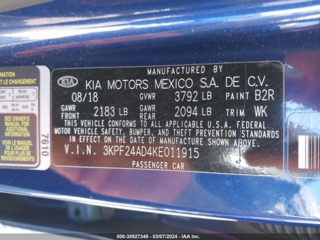 Photo 8 VIN: 3KPF24AD4KE011915 - KIA FORTE 