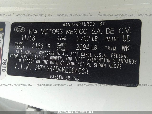 Photo 8 VIN: 3KPF24AD4KE064033 - KIA FORTE 