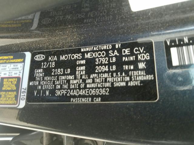 Photo 9 VIN: 3KPF24AD4KE069362 - KIA FORTE FE 