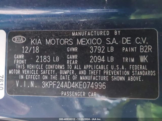 Photo 8 VIN: 3KPF24AD4KE074996 - KIA FORTE 