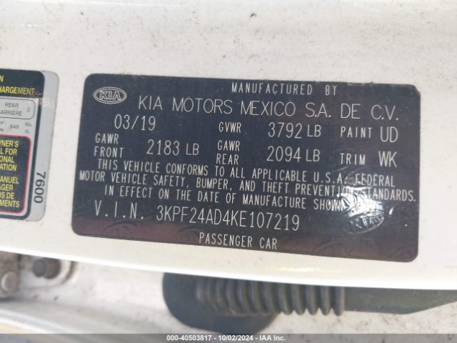 Photo 8 VIN: 3KPF24AD4KE107219 - KIA FORTE 