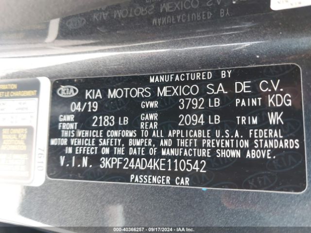 Photo 8 VIN: 3KPF24AD4KE110542 - KIA FORTE 