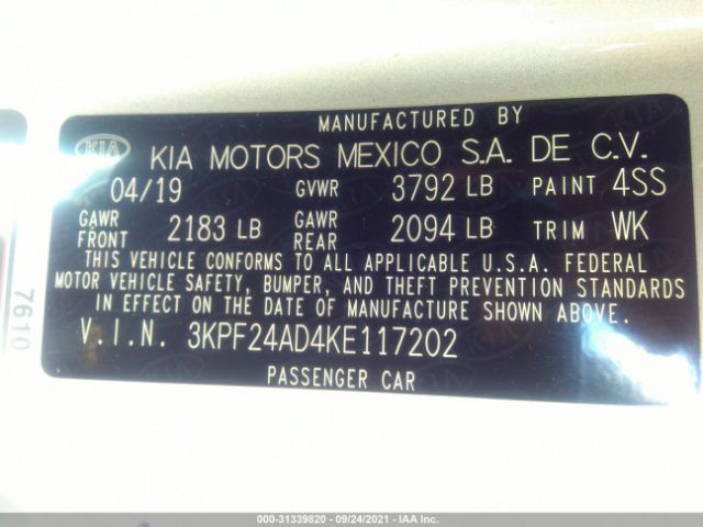 Photo 8 VIN: 3KPF24AD4KE117202 - KIA FORTE 