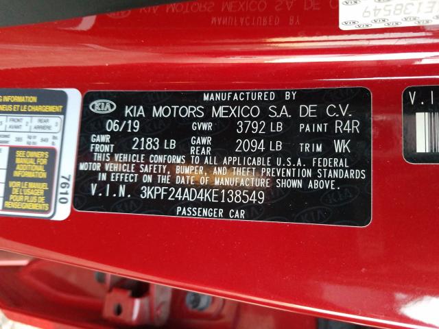 Photo 9 VIN: 3KPF24AD4KE138549 - KIA FORTE FE 