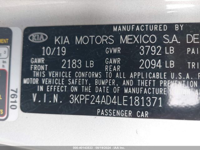 Photo 8 VIN: 3KPF24AD4LE181371 - KIA FORTE 