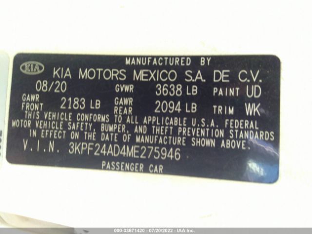 Photo 8 VIN: 3KPF24AD4ME275946 - KIA FORTE 