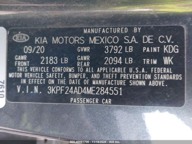 Photo 8 VIN: 3KPF24AD4ME284551 - KIA FORTE 