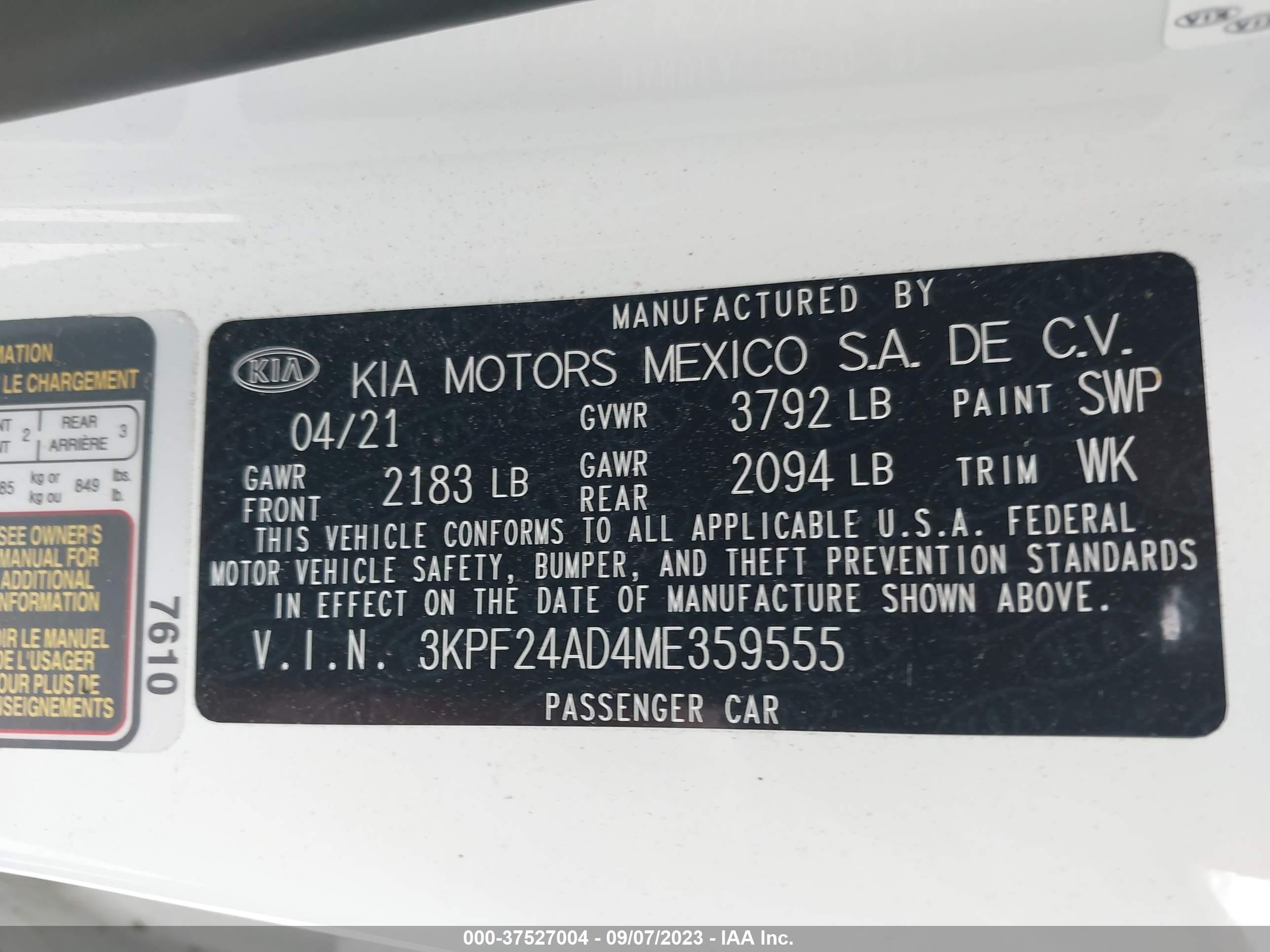 Photo 8 VIN: 3KPF24AD4ME359555 - KIA FORTE 