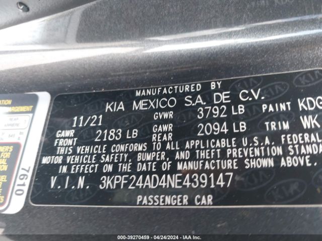 Photo 8 VIN: 3KPF24AD4NE439147 - KIA FORTE 