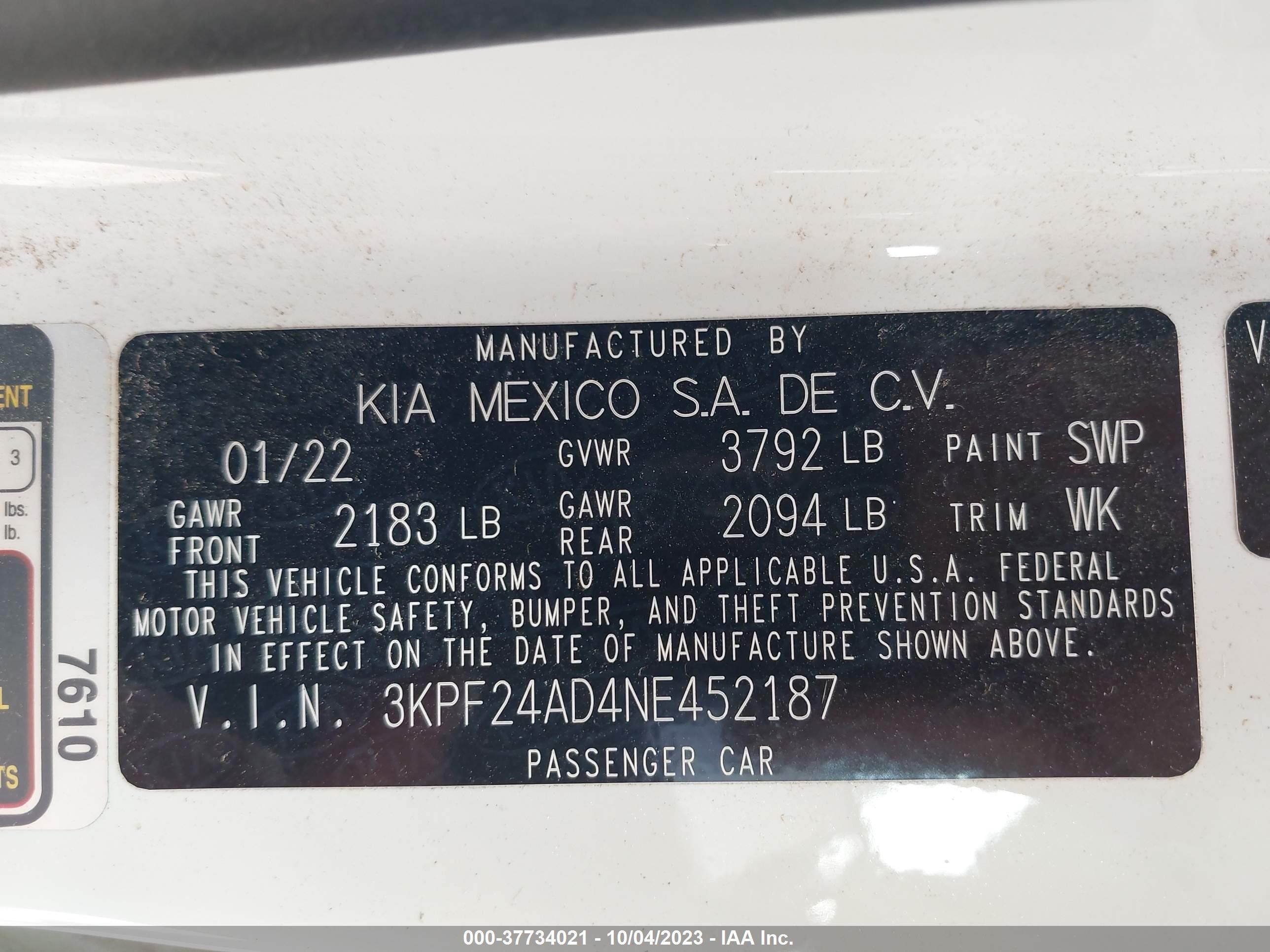 Photo 8 VIN: 3KPF24AD4NE452187 - KIA FORTE 