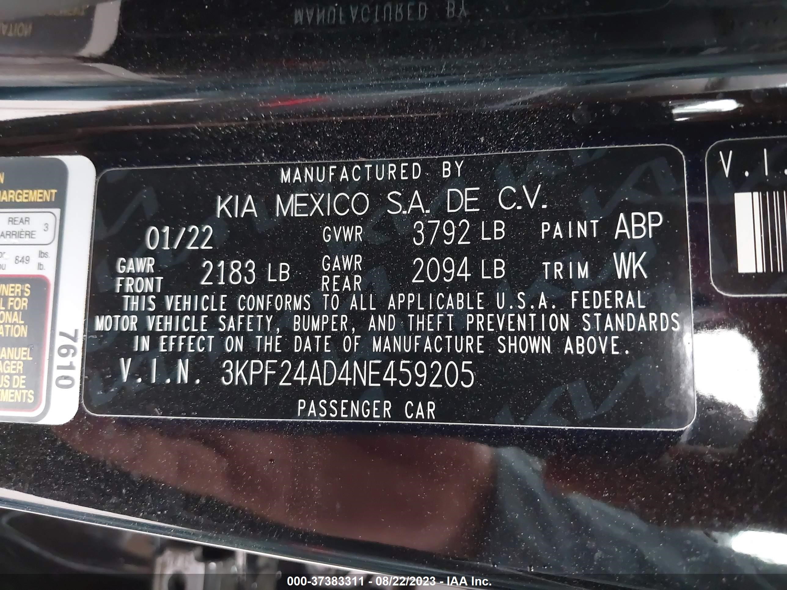 Photo 8 VIN: 3KPF24AD4NE459205 - KIA FORTE 