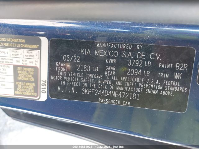 Photo 8 VIN: 3KPF24AD4NE472181 - KIA FORTE 