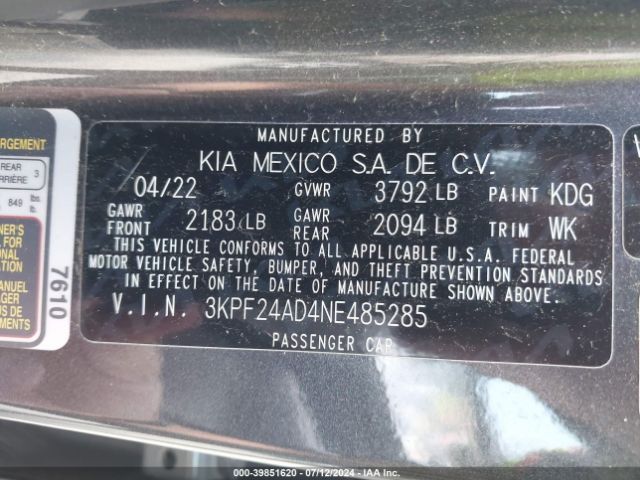 Photo 8 VIN: 3KPF24AD4NE485285 - KIA FORTE 