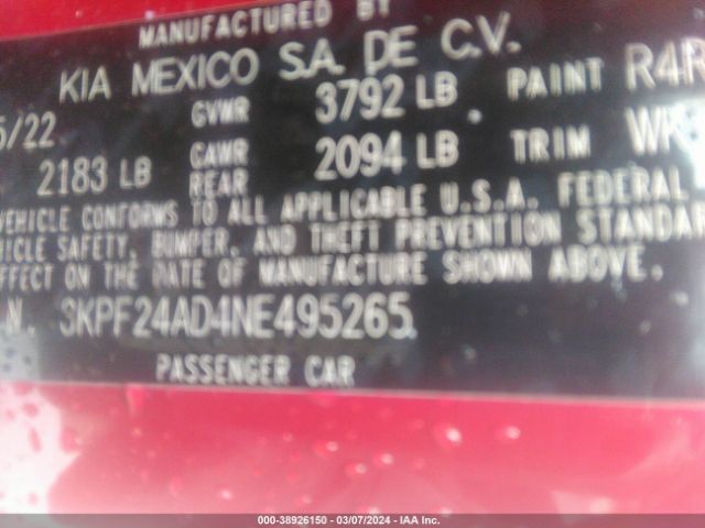 Photo 8 VIN: 3KPF24AD4NE495265 - KIA FORTE 