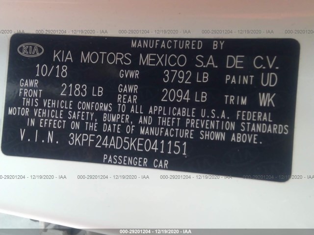 Photo 8 VIN: 3KPF24AD5KE041151 - KIA FORTE 