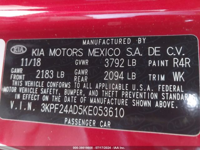 Photo 8 VIN: 3KPF24AD5KE053610 - KIA FORTE 