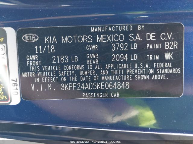 Photo 8 VIN: 3KPF24AD5KE064848 - KIA FORTE 