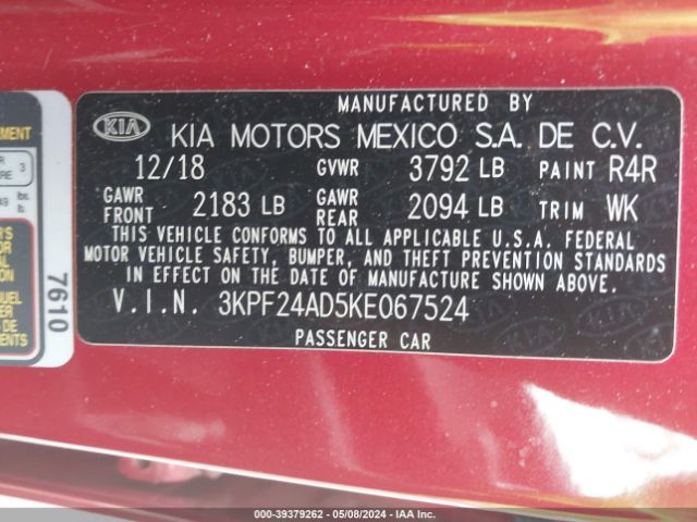 Photo 8 VIN: 3KPF24AD5KE067524 - KIA FORTE 