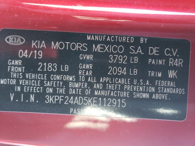 Photo 9 VIN: 3KPF24AD5KE112915 - KIA FORTE FE 