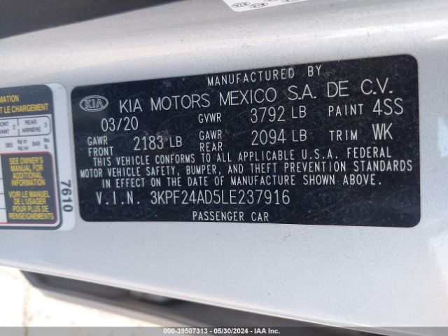 Photo 8 VIN: 3KPF24AD5LE237916 - KIA FORTE 