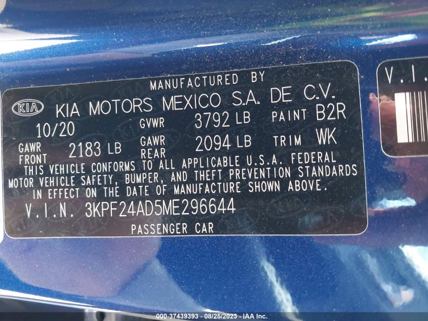 Photo 8 VIN: 3KPF24AD5ME296644 - KIA FORTE 