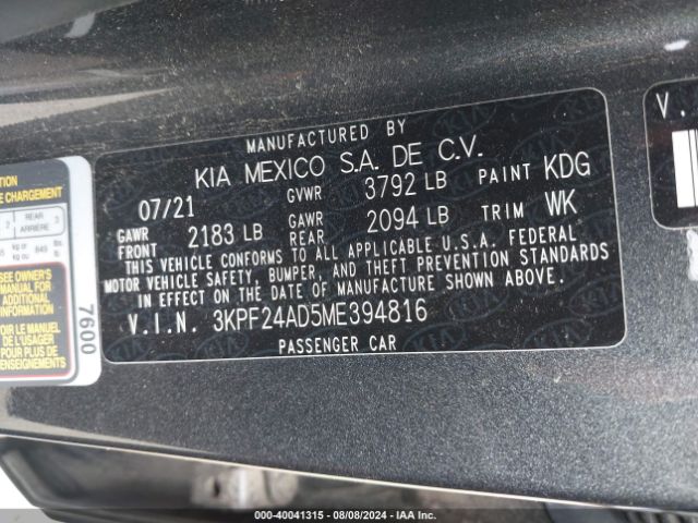 Photo 8 VIN: 3KPF24AD5ME394816 - KIA FORTE 