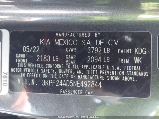 Photo 8 VIN: 3KPF24AD5NE492844 - KIA FORTE 